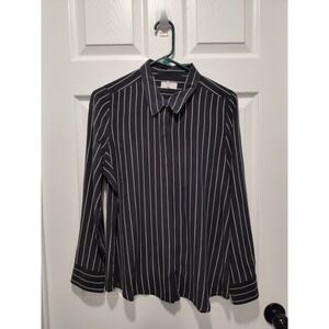 Untuck It For Her Button Up Shirt Jaime Black And White Stripe 100% Silk Size 12